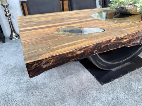 Massiver Teakholztisch mit Halbmond Stahlfuss 250cm
