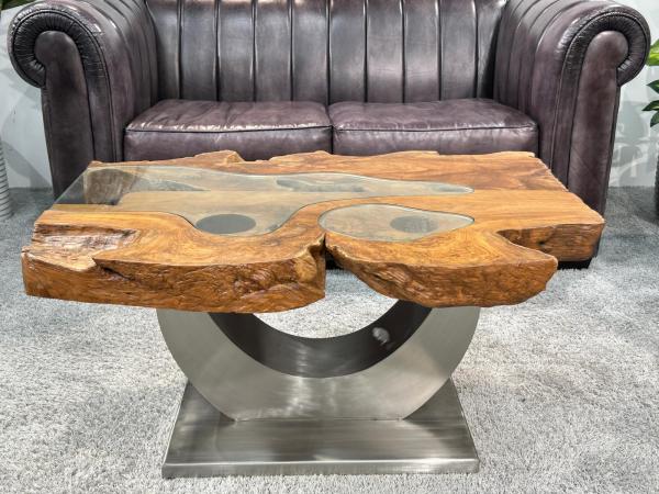 Massivholz Couchtisch Baumstamm Baumscheibe Expression Handarbeit