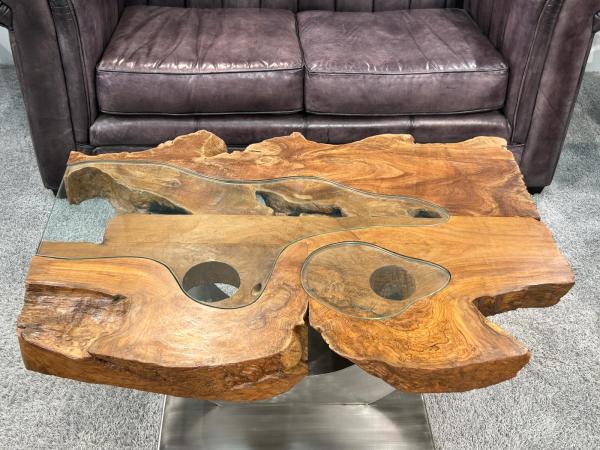 Massivholz Couchtisch Baumstamm Baumscheibe Expression Handarbeit