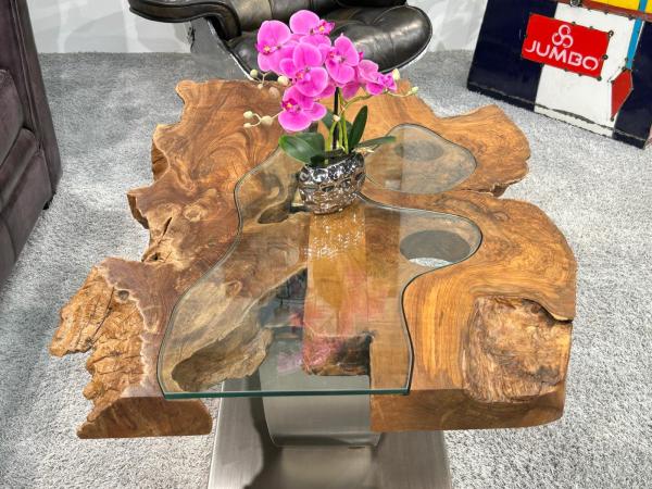 Massivholz Couchtisch Baumstamm Baumscheibe Expression Handarbeit