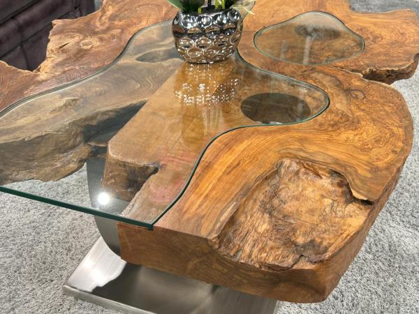 Massivholz Couchtisch Baumstamm Baumscheibe Expression Handarbeit