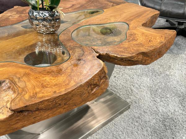Massivholz Couchtisch Baumstamm Baumscheibe Expression Handarbeit