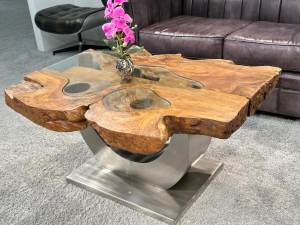 Massivholz Couchtisch Baumstamm Baumscheibe Expression Handarbeit