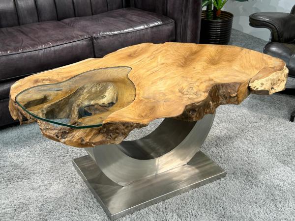 Massivholz Couchtisch Baumstamm Baumscheibe Expression Handarbeit