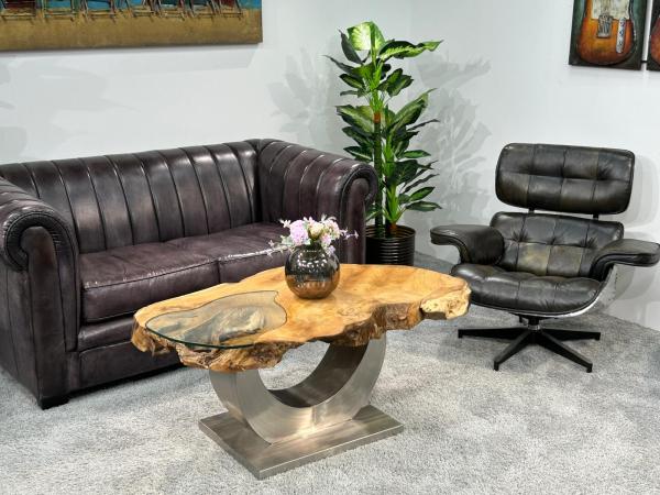 Massivholz Couchtisch Baumstamm Baumscheibe Expression Handarbeit