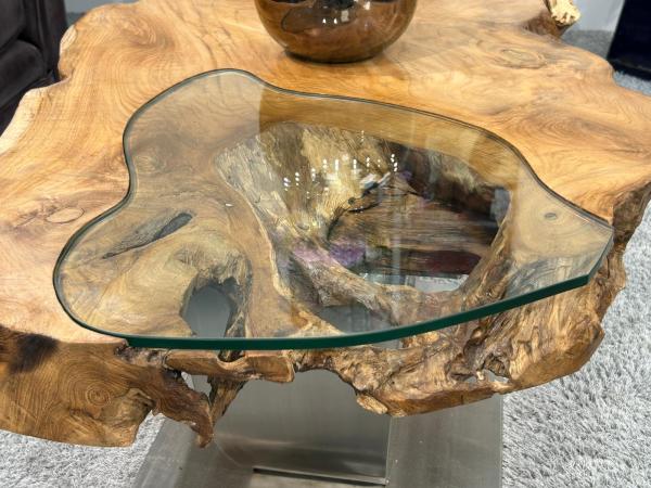 Massivholz Couchtisch Baumstamm Baumscheibe Expression Handarbeit