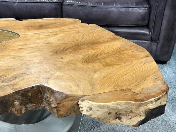 Massivholz Couchtisch Baumstamm Baumscheibe Expression Handarbeit