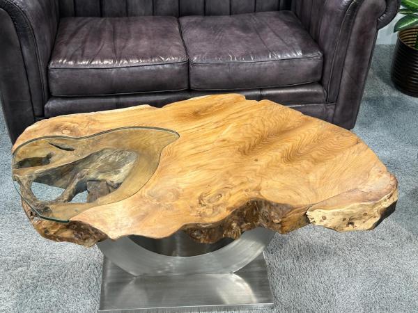 Massivholz Couchtisch Baumstamm Baumscheibe Expression Handarbeit