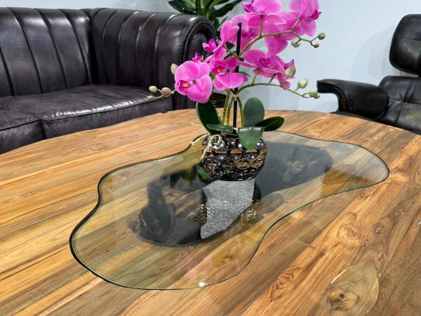Organisch ovaler Couchtisch Fusion Holz Altholz Stahl rustikal