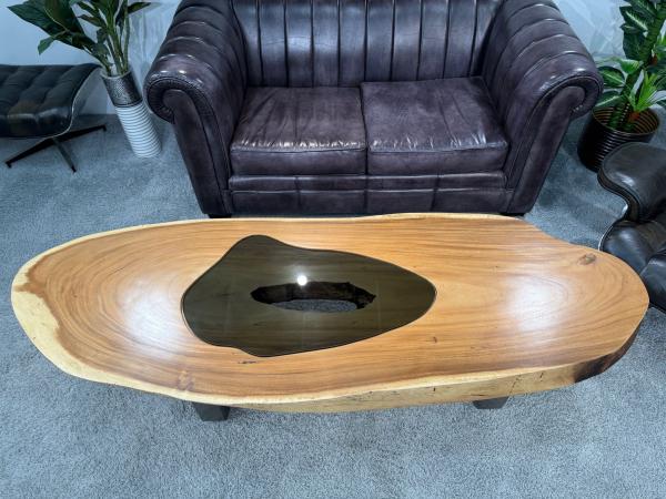 Massiver Couchtisch Baumstamm mit Metallgestell