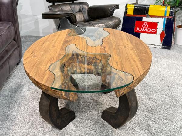 Massivholz Couchtisch mit Glaseinlagen Bay