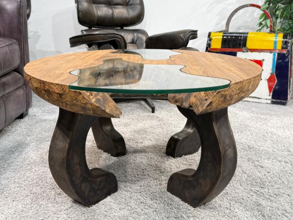 Massivholz Couchtisch mit Glaseinlagen Bay