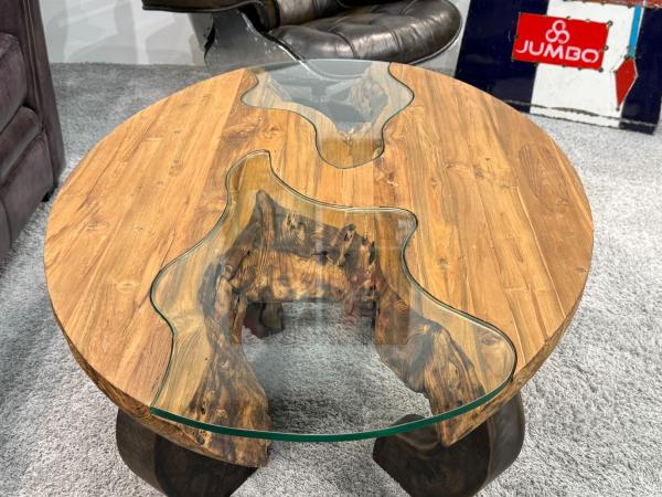 Massivholz Couchtisch mit Glaseinlagen Bay