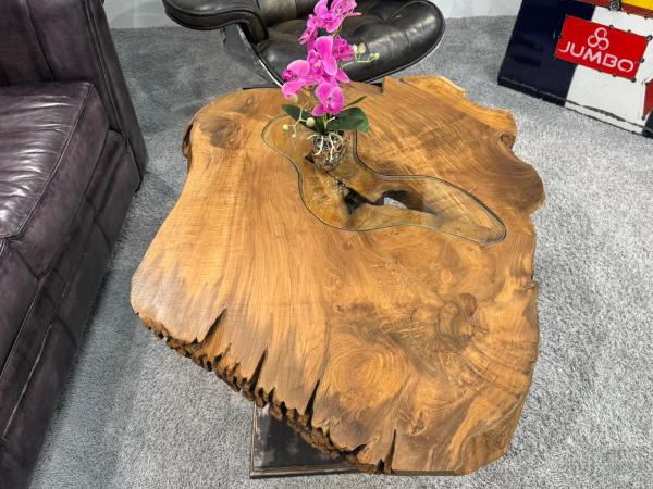 Wooden coffee table with glass detail, approx. 106x75x48.5 cm