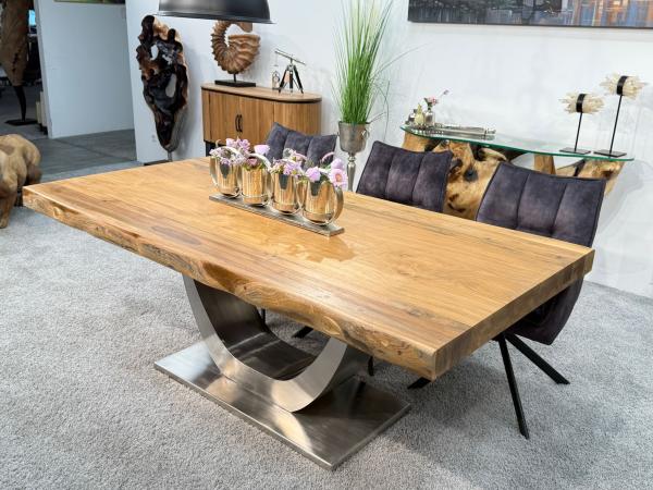 Teakholz-Esstisch mit Edelstahlgestell, 200x100x78 cm