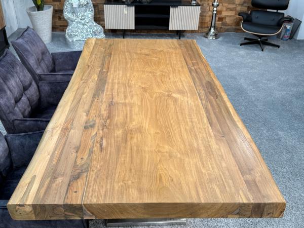 Rechteckiger Teakholz-Esstisch mit Edelstahlgestell, 200x100x78 cm