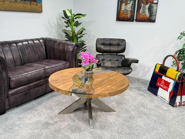 Runder Couchtisch Eternia 100cm aus Holz mit Edelstahl