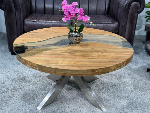 Runder Couchtisch Eternia 100cm aus Holz mit Edelstahl