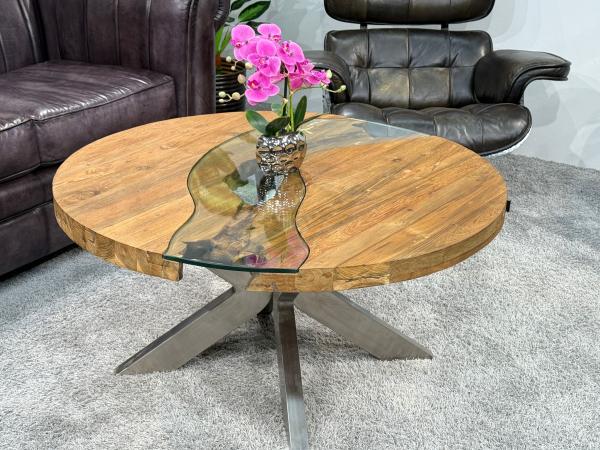 Runder Couchtisch Eternia 100cm aus Holz mit Edelstahl