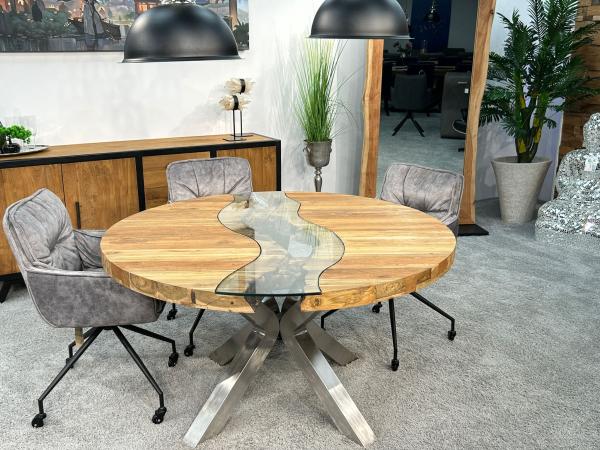 Wohnzimmertisch rund aus massivem Teak Altholz