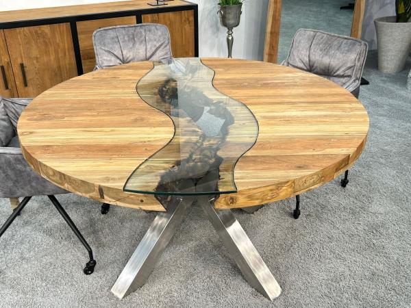 Wohnzimmertisch rund aus massivem Teak Altholz