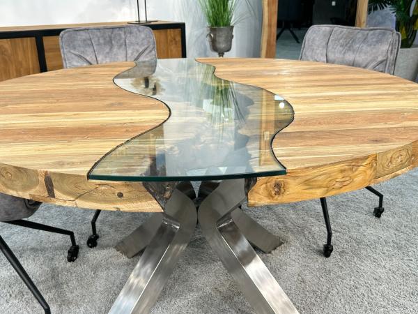 Wohnzimmertisch rund aus massivem Teak Altholz