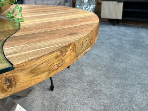 Wohnzimmertisch rund aus massivem Teak Altholz