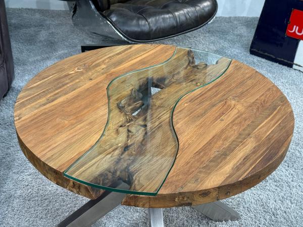 Runder Wohnzimmertisch Eternia 80 cm Holz Edelstahlgestell