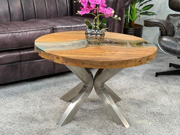 Runder Wohnzimmertisch Eternia 80 cm Holz Edelstahlgestell