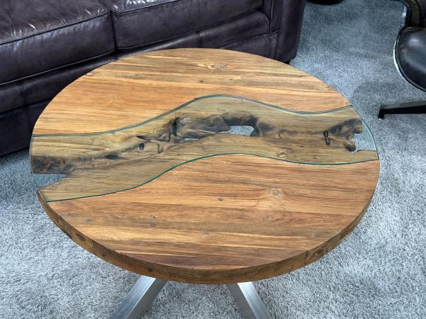 Runder Wohnzimmertisch Eternia 80 cm Holz Edelstahlgestell