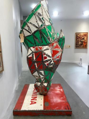 Metalldeko Metallskulptur Alteisen Handarbeit Pferdekopf Ölfässer
