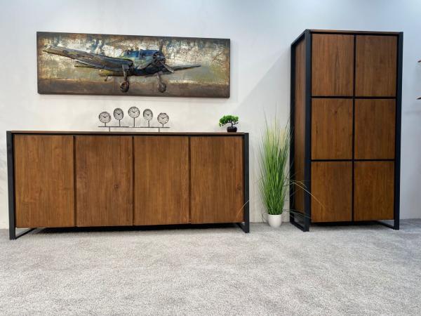 Sideboard / Anrichte "Loft" 200 x 40 x 90 cm aus recyceltem Altholz mit Rohstahlgestell