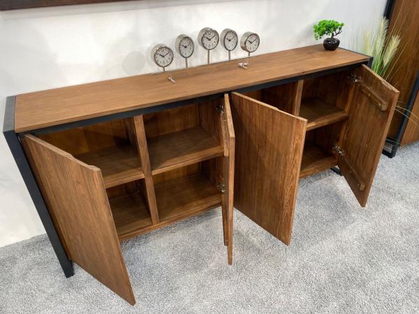 Sideboard / Anrichte "Loft" 200 x 40 x 90 cm aus recyceltem Altholz mit Rohstahlgestell