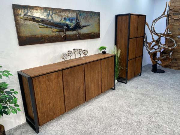 Sideboard / Anrichte "Loft" 200 x 40 x 90 cm aus recyceltem Altholz mit Rohstahlgestell