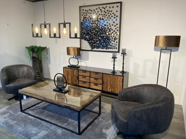 Sideboard / Anrichte "Essence black" 180 x 45 x 61 cm aus recyceltem Altholz mit Stahlkostruktion schwarz lackiert