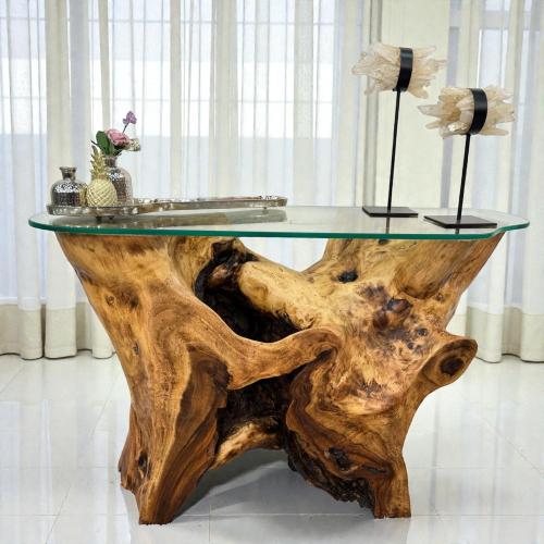 Sideboard made of solid Suar wood, 118x74x43 cm, tree trunk shape