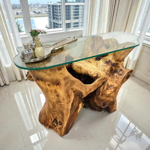 Solid Suar wood sideboard, 118x74x43 cm, tree trunk shape