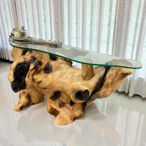 Suar wood sideboard with glass top, 142x83x44 cm