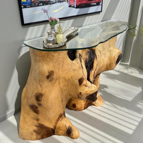 Suar wood sideboard with glass top, approx. 142x83x44 cm