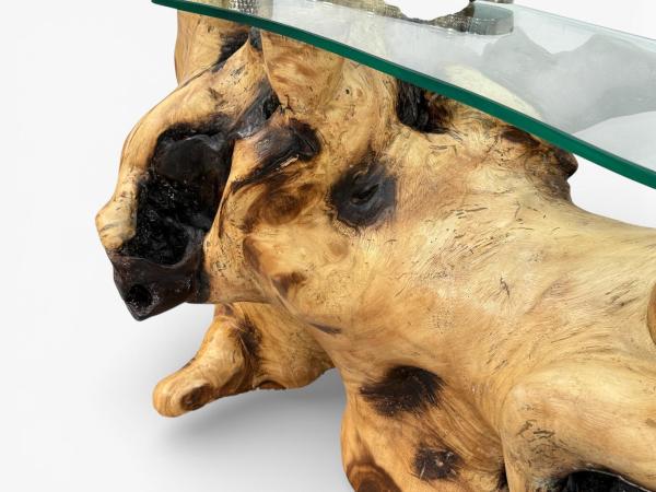 Suar wood sideboard with glass top, 142x83x44 cm