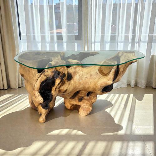 Suar wood sideboard with glass top, approx. 142 x 83 x 44 cm