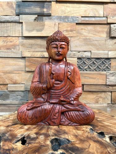 Sonderangebot Handgeschnitzte Holzdekoration "Meditierender Buddha" ca. H40 x B32 x T15 cm ähnl. Abbildung