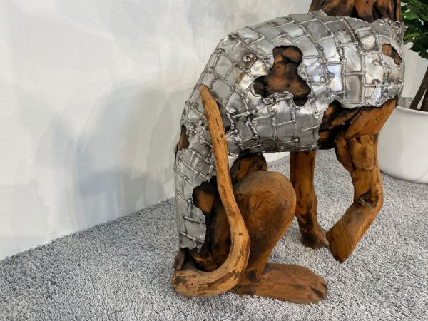 Deko Sitzender Hund 100 cm aus Holz und Aluminium