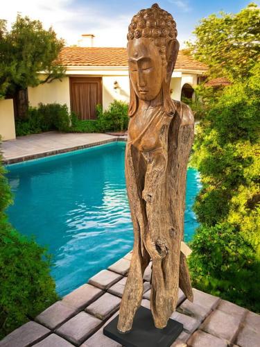 Dekoration Aufsteller "Geschnitzte Figur" aus einem Teak Baumstamm ca. H195 x B40 x T55 cm