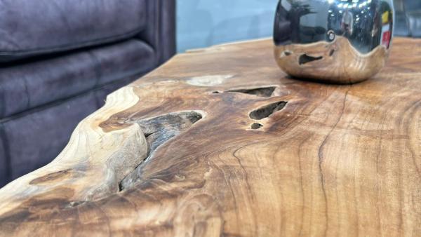 Sofatisch aus Teakholz mit Glasplatte, ca. 113x52x38 cm