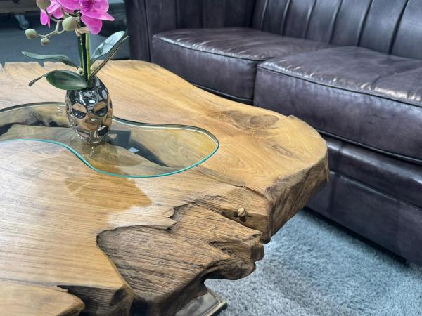 Coffee table made of solid wood with irregular shape