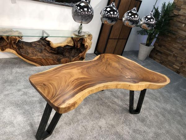 Schreibtisch / Tisch ca. 200 x 60-100 x 78 cm aus einer massivem Baumscheibe Suar inkl. Rohstahlgestell