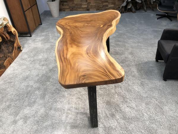 Schreibtisch / Tisch ca. 200 x 60-100 x 78 cm aus einer massivem Baumscheibe Suar inkl. Rohstahlgestell