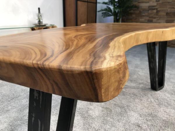 Schreibtisch / Tisch ca. 200 x 60-100 x 78 cm aus einer massivem Baumscheibe Suar inkl. Rohstahlgestell