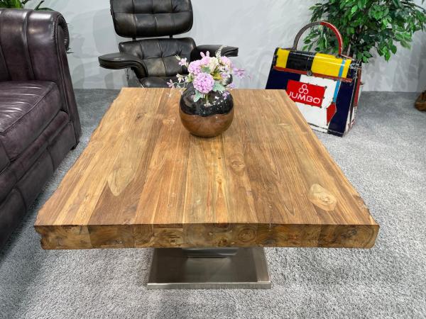 Solid wood coffee table made from recycled teak, rectangular.